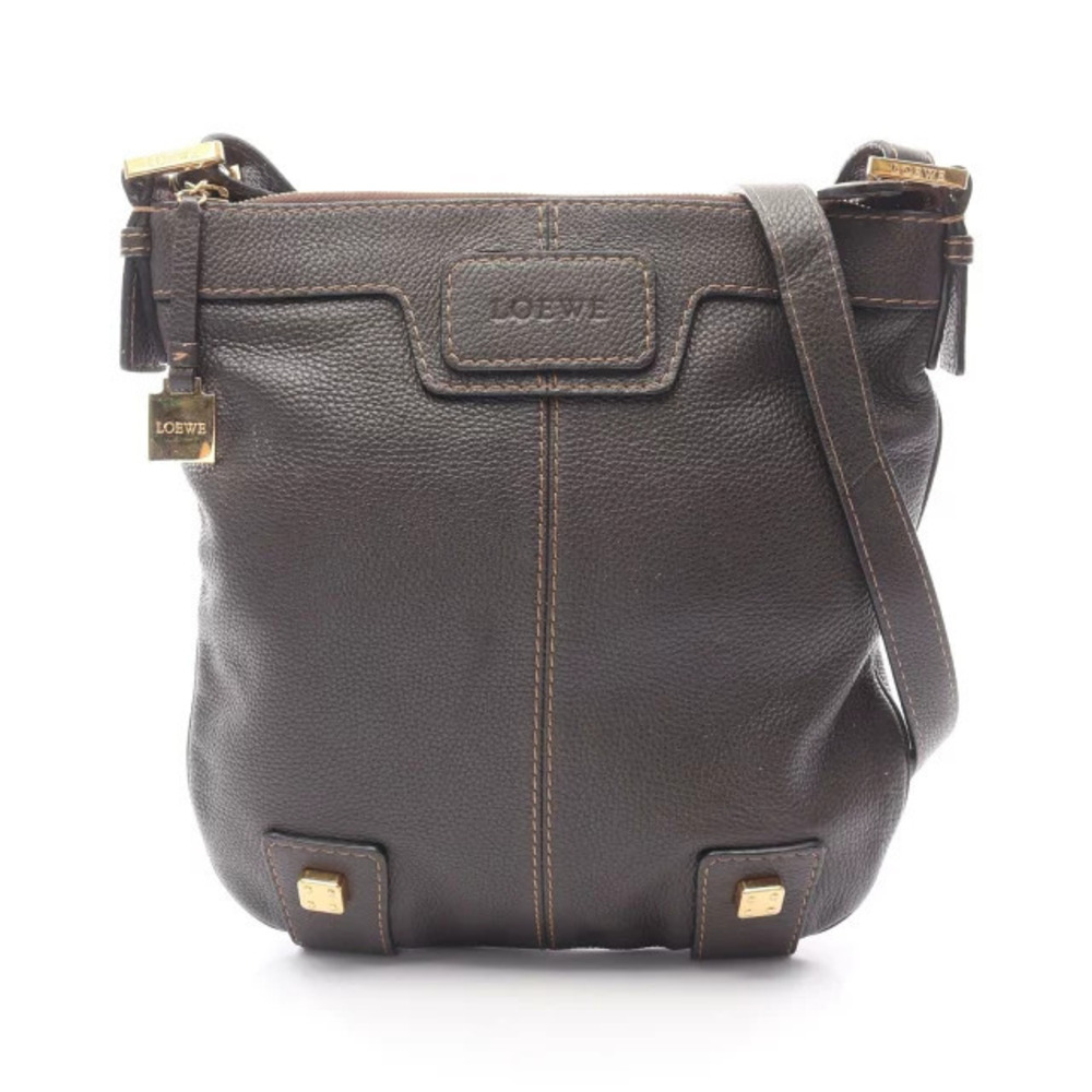 Loewe pebbled leather crossbody bag dark brown